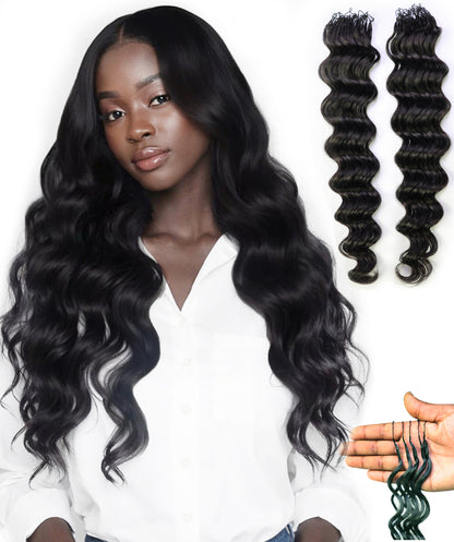 LUXLUXE Loose Deep Real Human Crochet Hair Extensions 40 Strands - Natural & Natural Black 18 & 16 & 14 Inch 50g Knotless Pre Separated Feather Line Lightweight Texture Wavy Hairpiece for Women