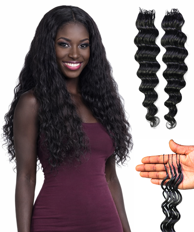 LUXLUXE Loose Deep Real Human Crochet Hair Extensions 40 Strands - Natural & Natural Black 18 & 16 & 14 Inch 50g Knotless Pre Separated Feather Line Lightweight Texture Wavy Hairpiece for Women