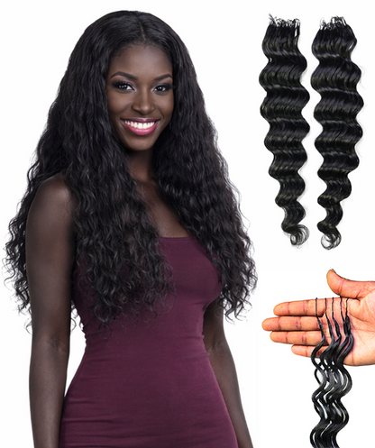 LUXLUXE Loose Deep Real Human Crochet Hair Extensions 40 Strands - Natural & Natural Black 18 & 16 & 14 Inch 50g Knotless Pre Separated Feather Line Lightweight Texture Wavy Hairpiece for Women
