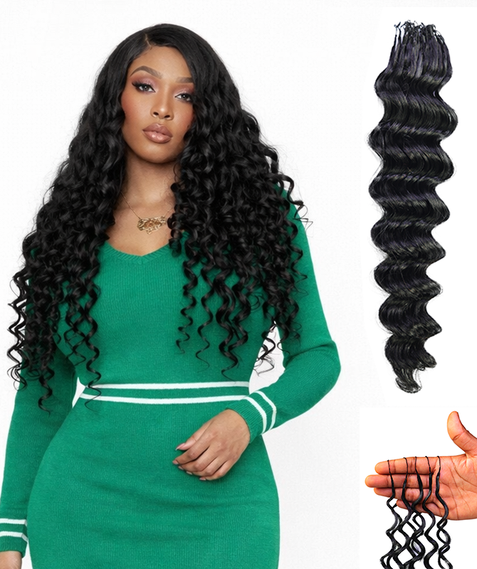 LUXLUXE Deep Wave Real Human Crochet Hair Extensions - Natural & Natural Black 18 & 16 & 14 Inch 50g Knotless Pre Separated Feather Wavy Hairpiece for Women