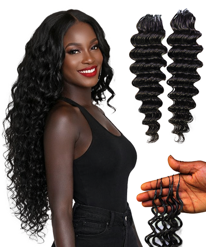 LUXLUXE Deep Wave Real Human Crochet Hair Extensions - Natural & Natural Black 18 & 16 & 14 Inch 50g Knotless Pre Separated Feather Wavy Hairpiece for Women