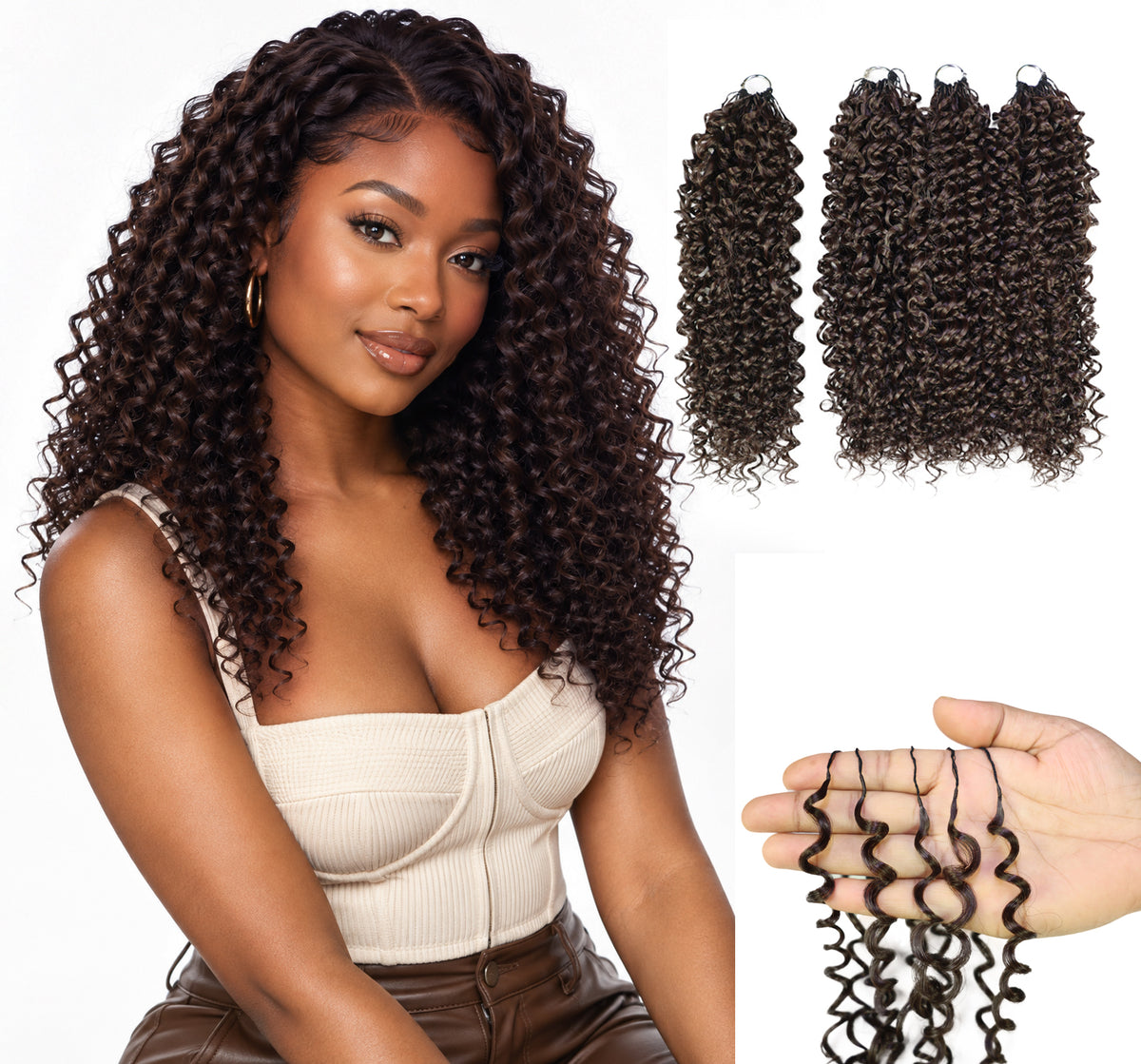 Luxluxe Bohemian 18" Pre-Separated Synthetic Feather 110g Crochet Hair Extensions with 100 Strands for Women