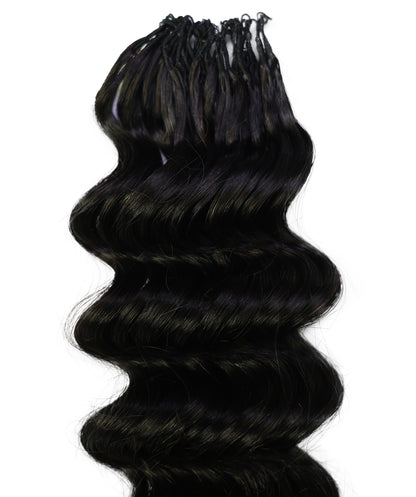 LUXLUXE Deep Wave Real Human Crochet Hair Extensions - Natural & Natural Black 18 & 16 & 14 Inch 50g Knotless Pre Separated Feather Wavy Hairpiece for Women