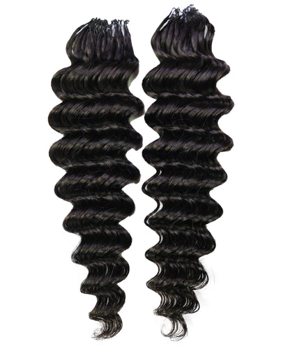 LUXLUXE Deep Wave Real Human Crochet Hair Extensions - Natural & Natural Black 18 & 16 & 14 Inch 50g Knotless Pre Separated Feather Wavy Hairpiece for Women