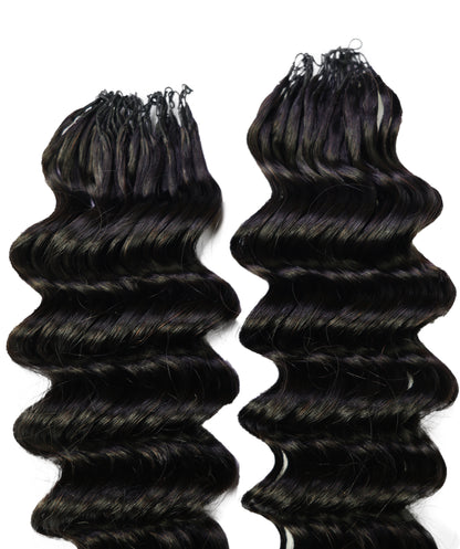 LUXLUXE Deep Wave Real Human Crochet Hair Extensions - Natural & Natural Black 18 & 16 & 14 Inch 50g Knotless Pre Separated Feather Wavy Hairpiece for Women