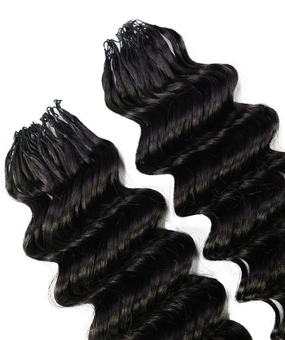 LUXLUXE Deep Wave Real Human Crochet Hair Extensions - Natural & Natural Black 18 & 16 & 14 Inch 50g Knotless Pre Separated Feather Wavy Hairpiece for Women