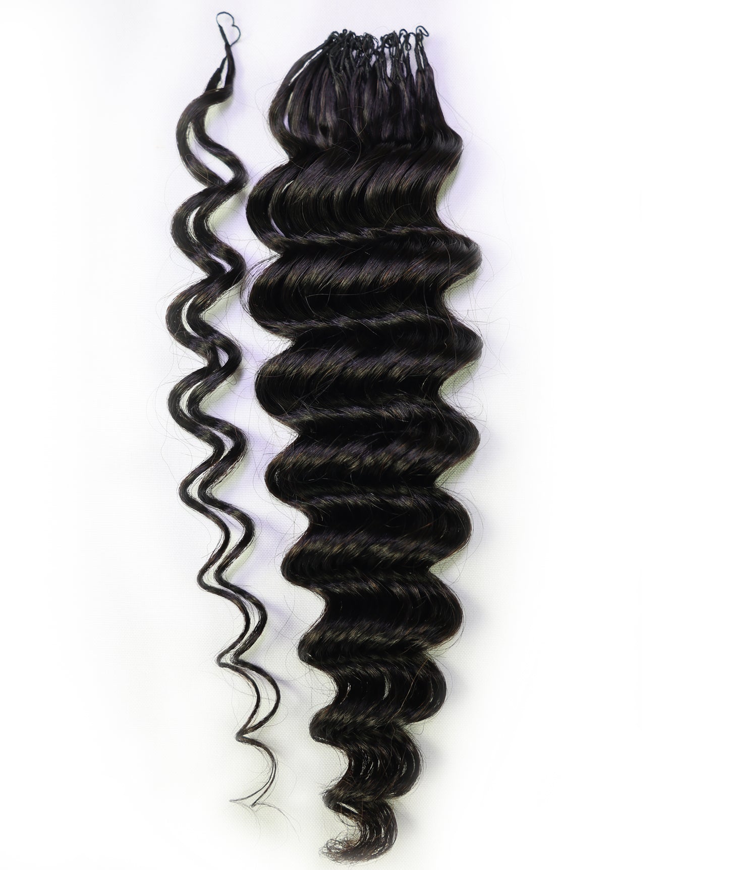 LUXLUXE Deep Wave Real Human Crochet Hair Extensions - Natural & Natural Black 18 & 16 & 14 Inch 50g Knotless Pre Separated Feather Wavy Hairpiece for Women