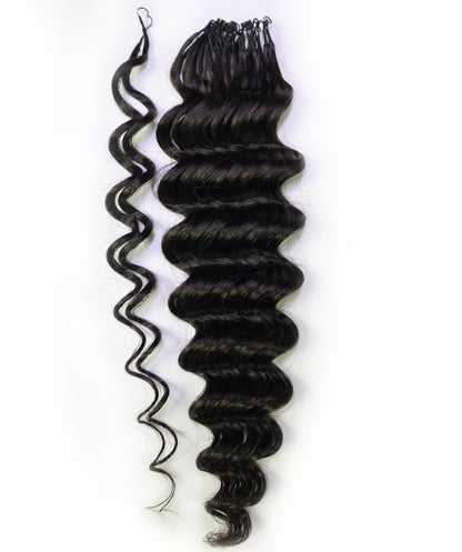 LUXLUXE Deep Wave Real Human Crochet Hair Extensions - Natural & Natural Black 18 & 16 & 14 Inch 50g Knotless Pre Separated Feather Wavy Hairpiece for Women