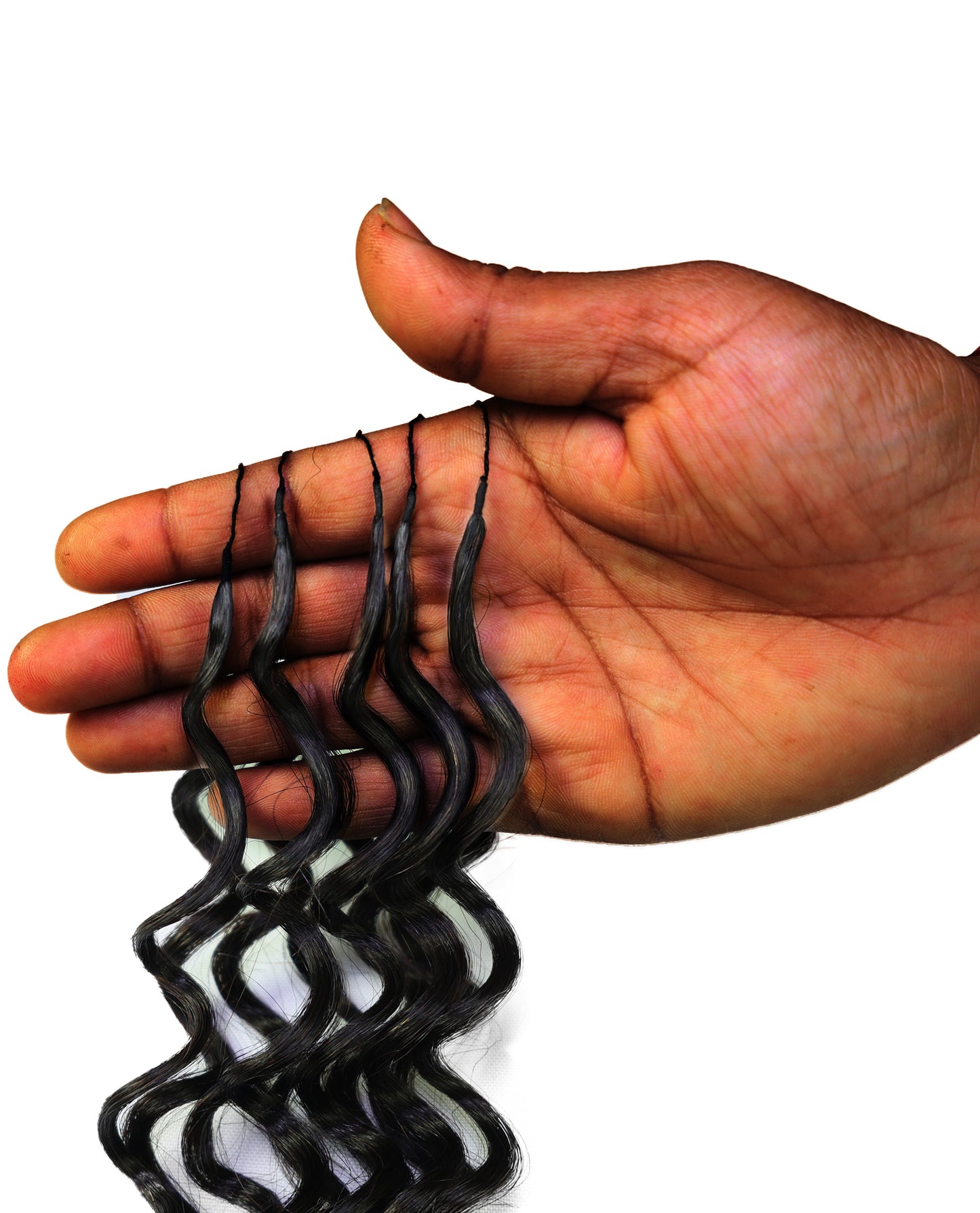 LUXLUXE Deep Wave Real Human Crochet Hair Extensions - Natural & Natural Black 18 & 16 & 14 Inch 50g Knotless Pre Separated Feather Wavy Hairpiece for Women