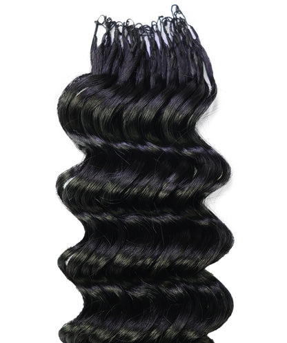 LUXLUXE Deep Wave Real Human Crochet Hair Extensions - Natural & Natural Black 18 & 16 & 14 Inch 50g Knotless Pre Separated Feather Wavy Hairpiece for Women