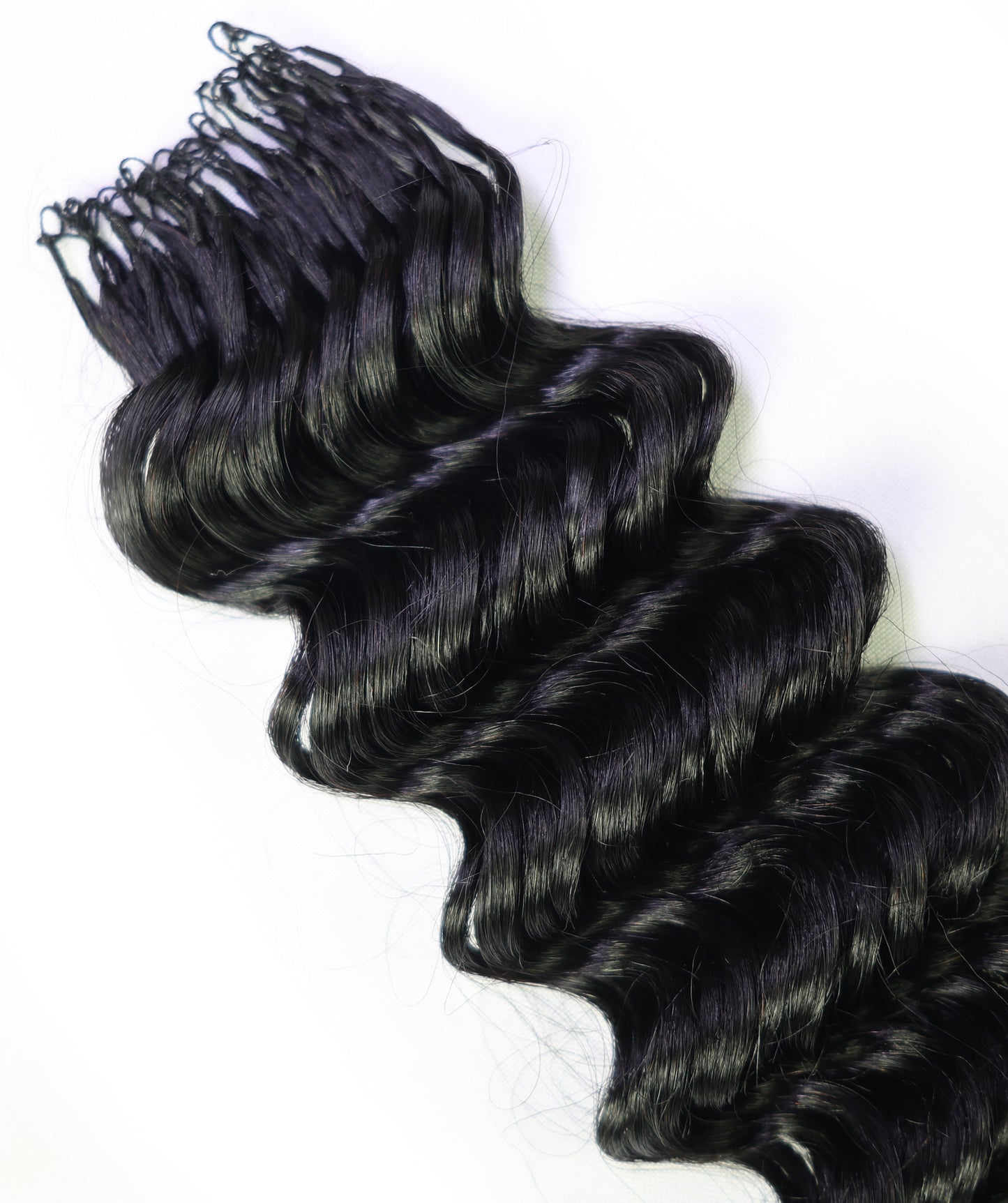 LUXLUXE Deep Wave Real Human Crochet Hair Extensions - Natural & Natural Black 18 & 16 & 14 Inch 50g Knotless Pre Separated Feather Wavy Hairpiece for Women