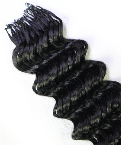 LUXLUXE Deep Wave Real Human Crochet Hair Extensions - Natural & Natural Black 18 & 16 & 14 Inch 50g Knotless Pre Separated Feather Wavy Hairpiece for Women