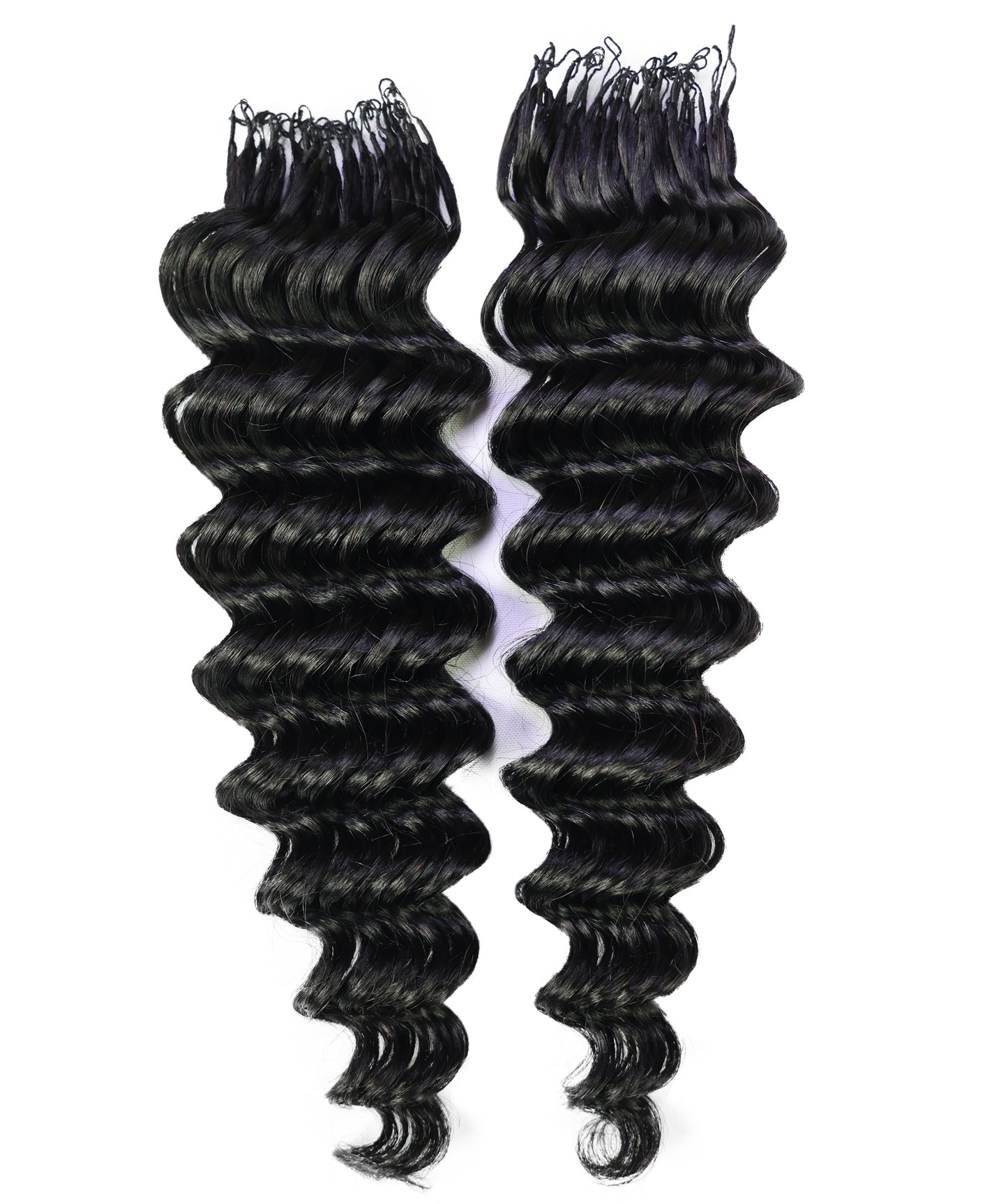 LUXLUXE Deep Wave Real Human Crochet Hair Extensions - Natural & Natural Black 18 & 16 & 14 Inch 50g Knotless Pre Separated Feather Wavy Hairpiece for Women
