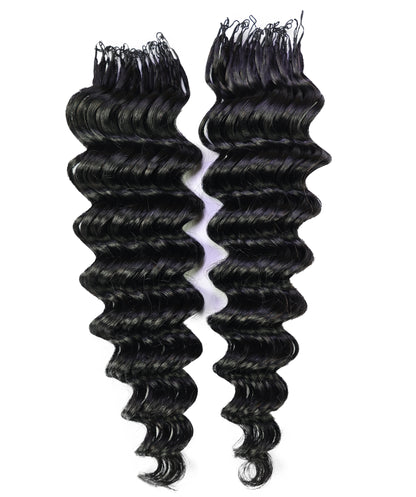 LUXLUXE Deep Wave Real Human Crochet Hair Extensions - Natural & Natural Black 18 & 16 & 14 Inch 50g Knotless Pre Separated Feather Wavy Hairpiece for Women