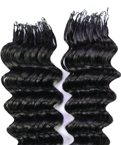 LUXLUXE Deep Wave Real Human Crochet Hair Extensions - Natural & Natural Black 18 & 16 & 14 Inch 50g Knotless Pre Separated Feather Wavy Hairpiece for Women