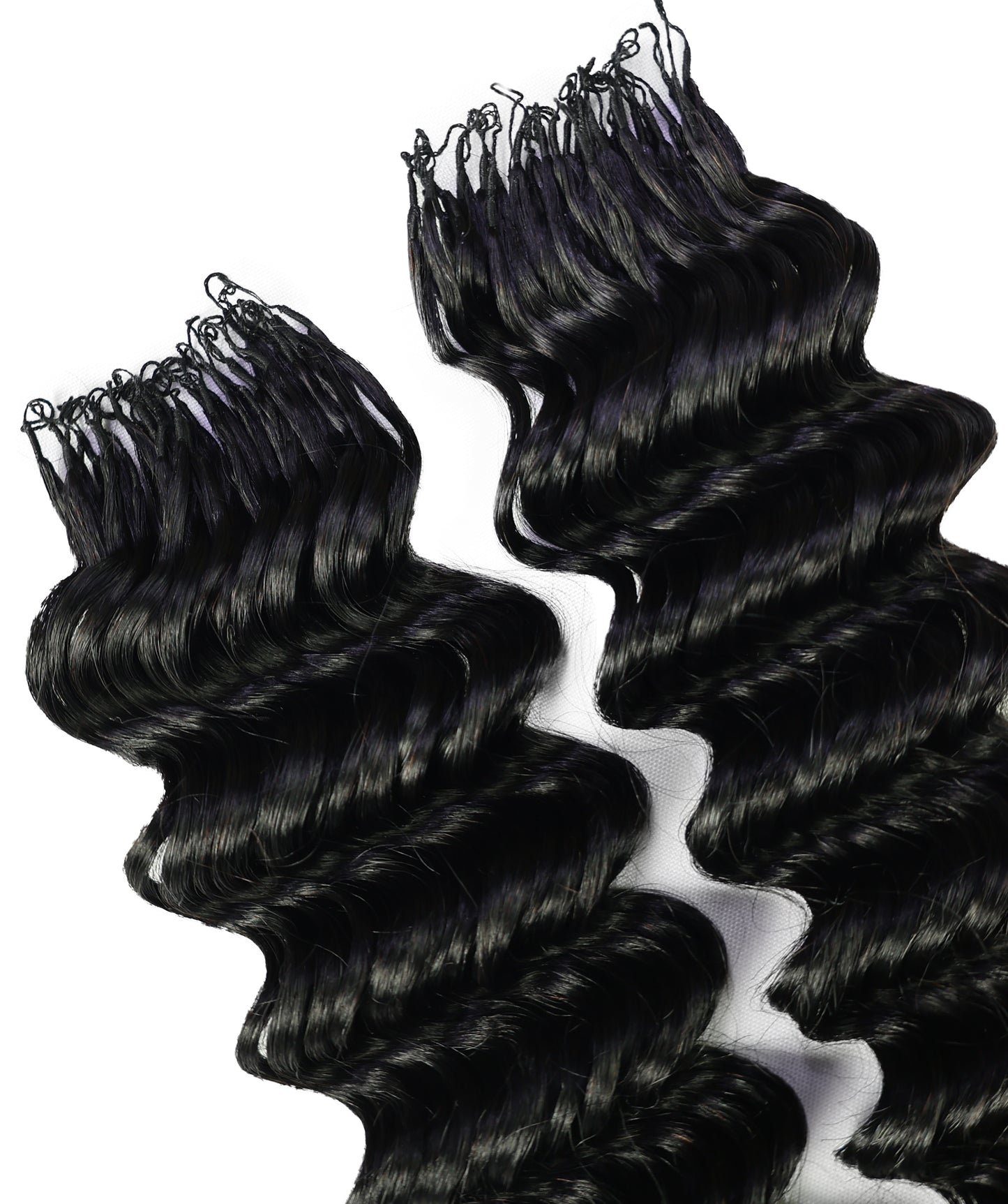 LUXLUXE Deep Wave Real Human Crochet Hair Extensions - Natural & Natural Black 18 & 16 & 14 Inch 50g Knotless Pre Separated Feather Wavy Hairpiece for Women