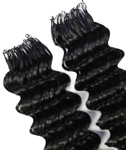 LUXLUXE Deep Wave Real Human Crochet Hair Extensions - Natural & Natural Black 18 & 16 & 14 Inch 50g Knotless Pre Separated Feather Wavy Hairpiece for Women