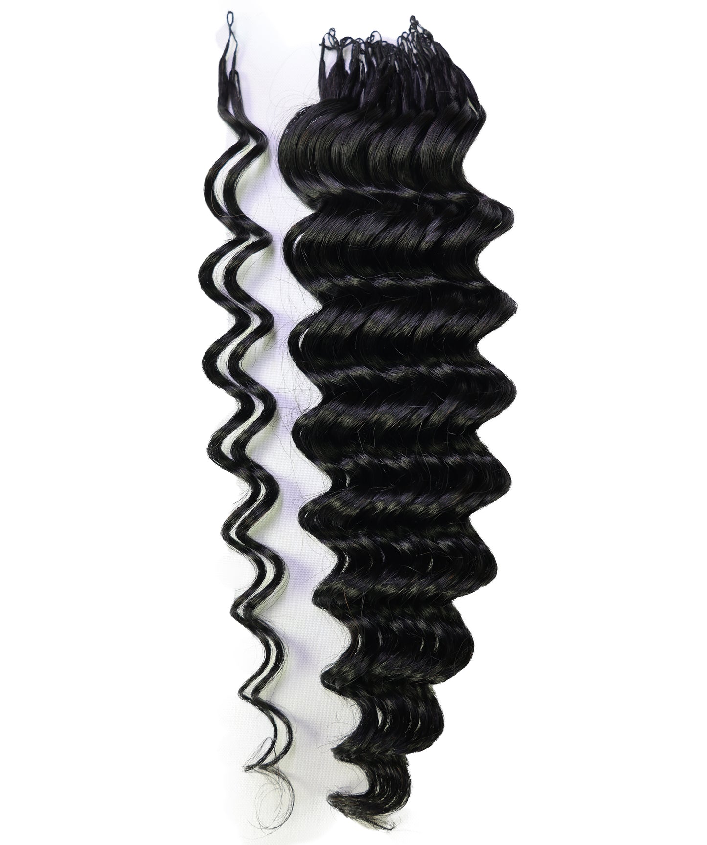 LUXLUXE Deep Wave Real Human Crochet Hair Extensions - Natural & Natural Black 18 & 16 & 14 Inch 50g Knotless Pre Separated Feather Wavy Hairpiece for Women