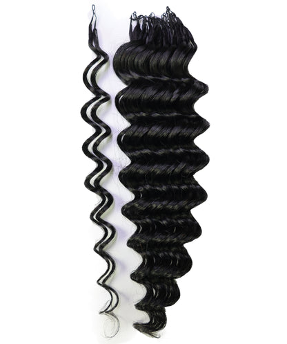 LUXLUXE Deep Wave Real Human Crochet Hair Extensions - Natural & Natural Black 18 & 16 & 14 Inch 50g Knotless Pre Separated Feather Wavy Hairpiece for Women