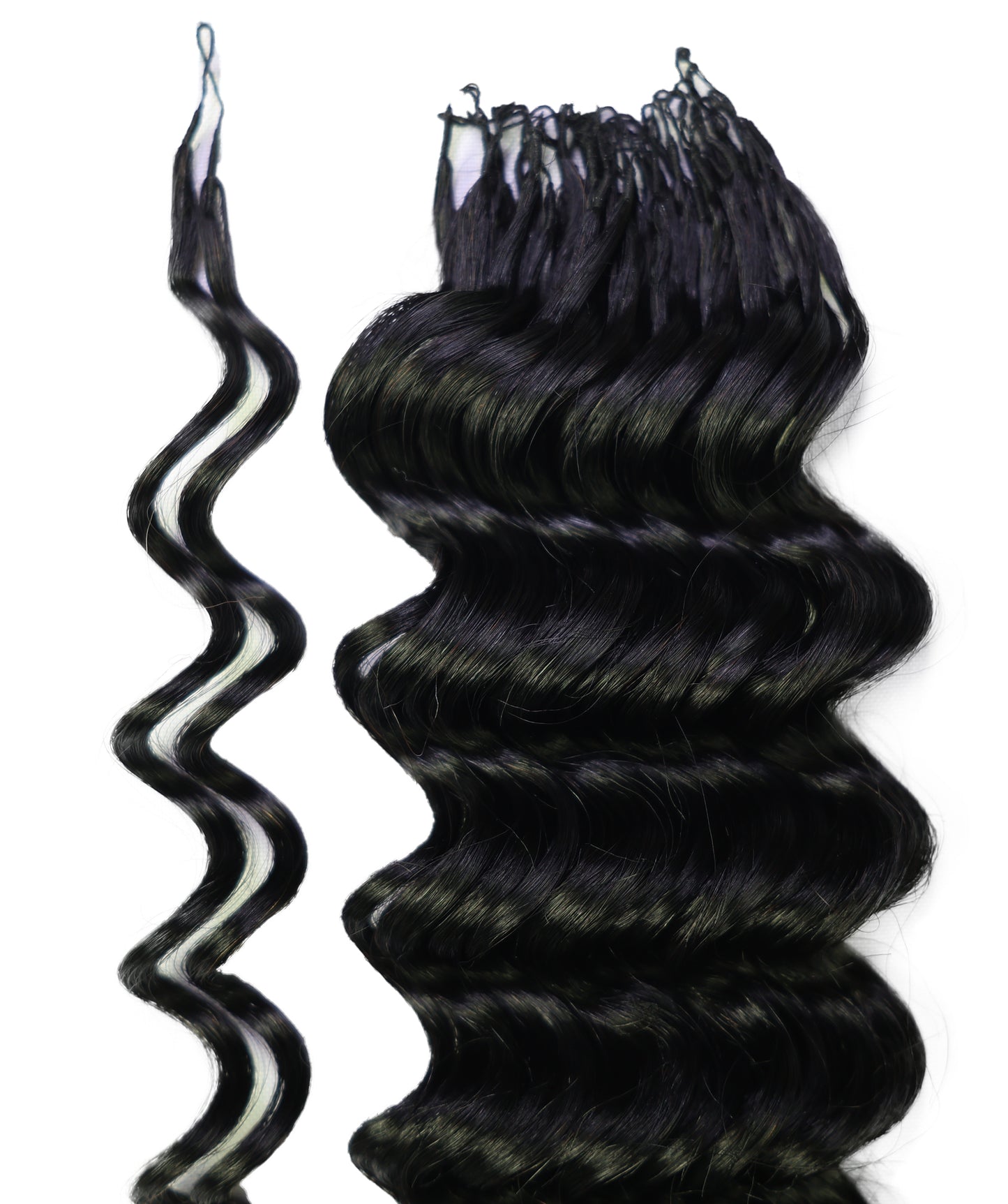 LUXLUXE Deep Wave Real Human Crochet Hair Extensions - Natural & Natural Black 18 & 16 & 14 Inch 50g Knotless Pre Separated Feather Wavy Hairpiece for Women
