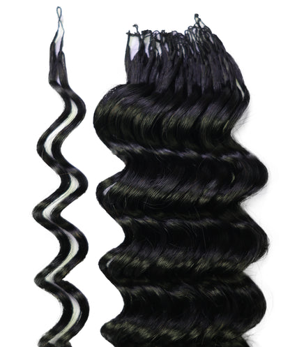 LUXLUXE Deep Wave Real Human Crochet Hair Extensions - Natural & Natural Black 18 & 16 & 14 Inch 50g Knotless Pre Separated Feather Wavy Hairpiece for Women
