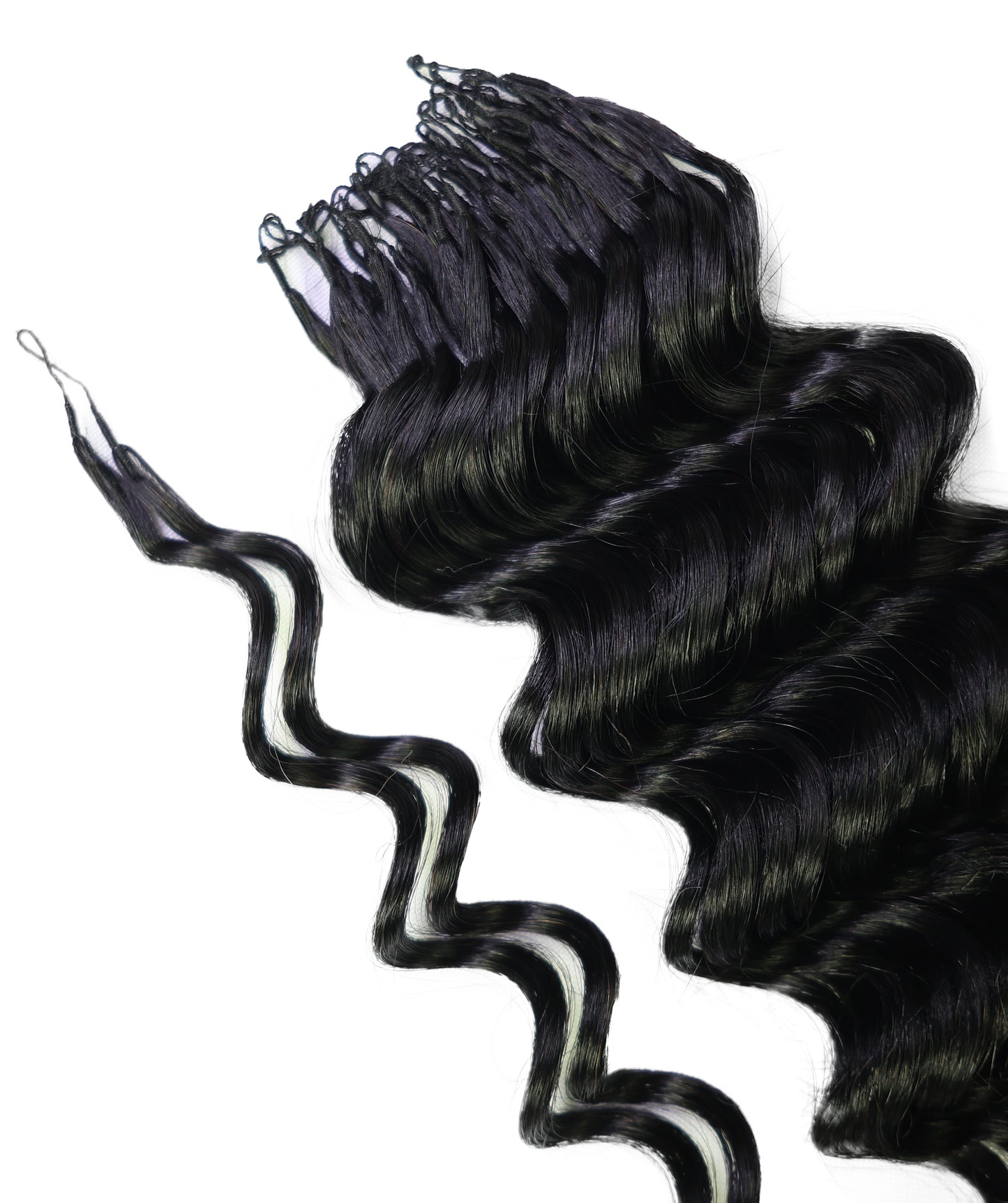 LUXLUXE Deep Wave Real Human Crochet Hair Extensions - Natural & Natural Black 18 & 16 & 14 Inch 50g Knotless Pre Separated Feather Wavy Hairpiece for Women