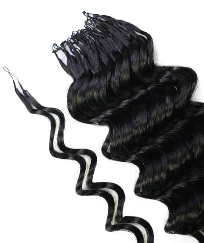 LUXLUXE Deep Wave Real Human Crochet Hair Extensions - Natural & Natural Black 18 & 16 & 14 Inch 50g Knotless Pre Separated Feather Wavy Hairpiece for Women