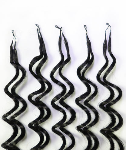 LUXLUXE Deep Wave Real Human Crochet Hair Extensions - Natural & Natural Black 18 & 16 & 14 Inch 50g Knotless Pre Separated Feather Wavy Hairpiece for Women