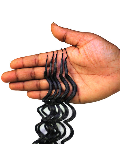 LUXLUXE Deep Wave Real Human Crochet Hair Extensions - Natural & Natural Black 18 & 16 & 14 Inch 50g Knotless Pre Separated Feather Wavy Hairpiece for Women