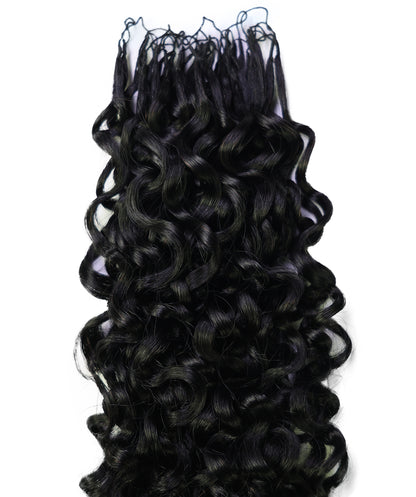 LUXLUXE Burmese Bohemian Real Human Crochet Curly Hair Extensions 40 Strands - Natural  & Natural Black 18 & 16 &14  Inch 50g Knotless Pre Separated Feather Line Lightweight Texture Curls Hairpiece for Women