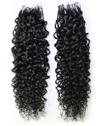 LUXLUXE Burmese Bohemian Real Human Crochet Curly Hair Extensions 40 Strands - Natural  & Natural Black 18 & 16 &14  Inch 50g Knotless Pre Separated Feather Line Lightweight Texture Curls Hairpiece for Women