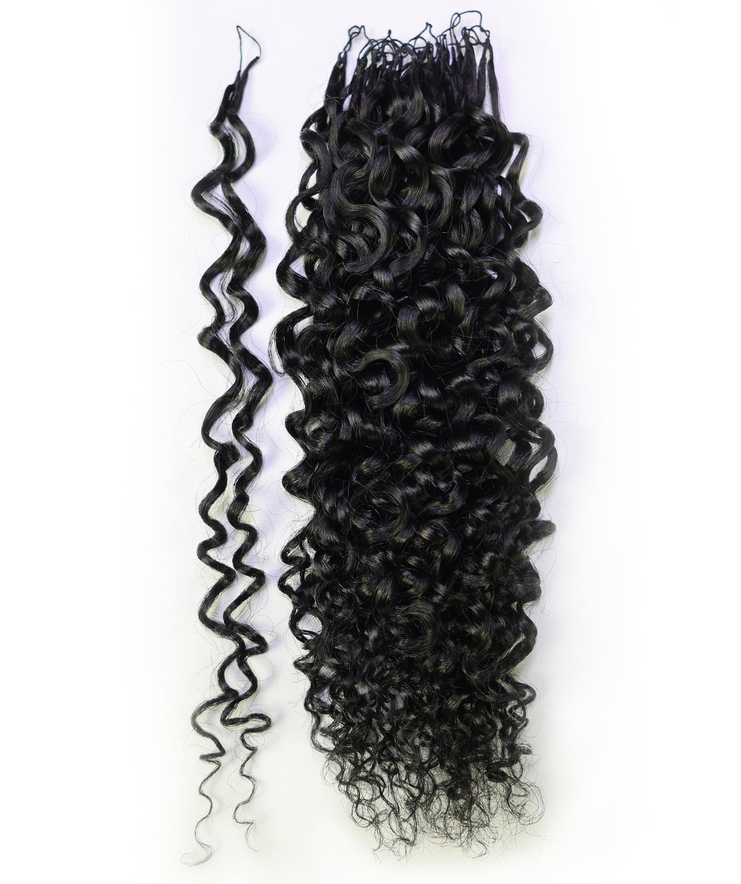 LUXLUXE Burmese Bohemian Real Human Crochet Curly Hair Extensions 40 Strands - Natural  & Natural Black 18 & 16 &14  Inch 50g Knotless Pre Separated Feather Line Lightweight Texture Curls Hairpiece for Women