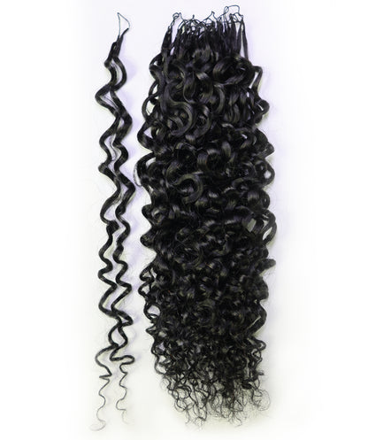 LUXLUXE Burmese Bohemian Real Human Crochet Curly Hair Extensions 40 Strands - Natural  & Natural Black 18 & 16 &14  Inch 50g Knotless Pre Separated Feather Line Lightweight Texture Curls Hairpiece for Women