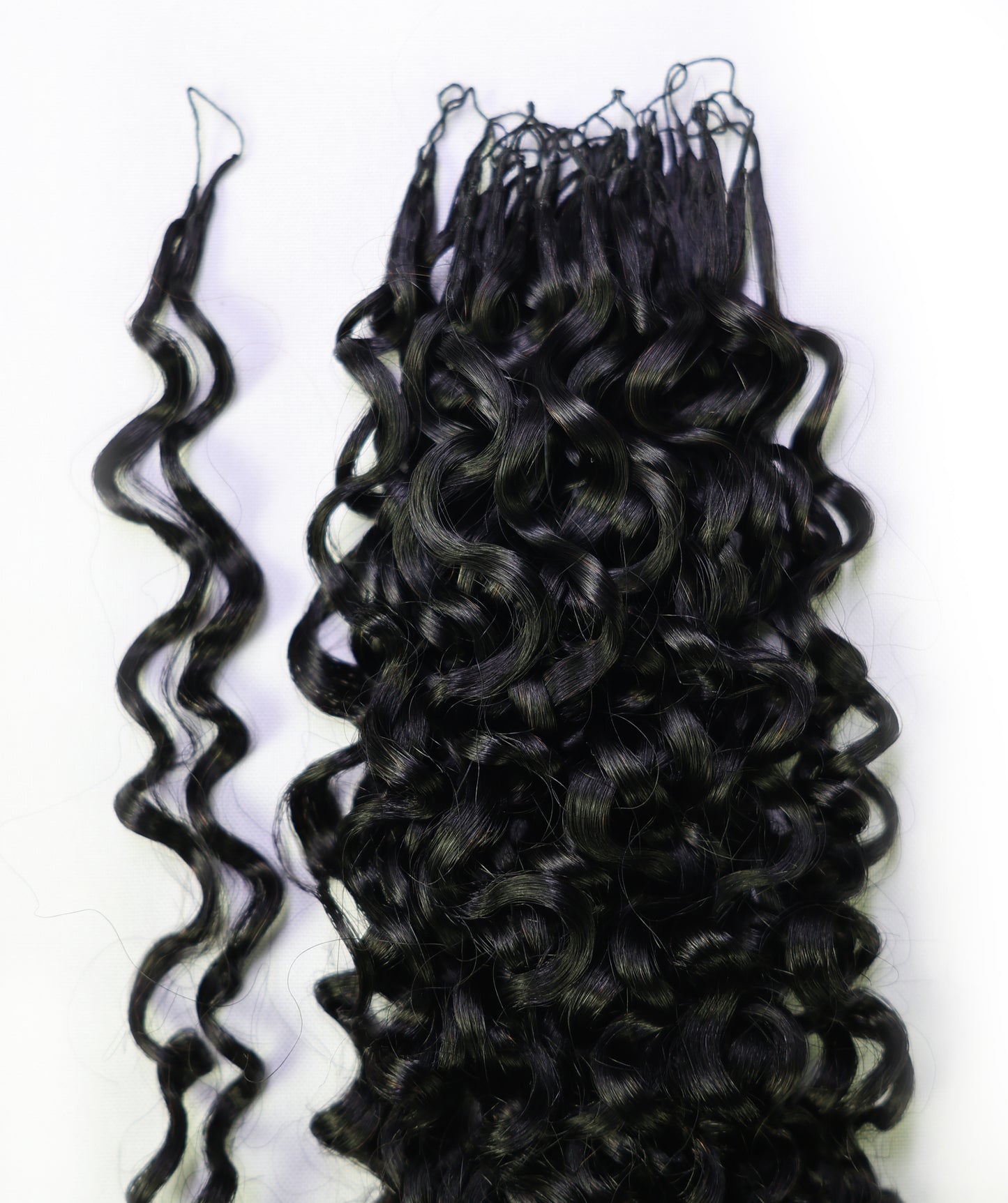 LUXLUXE Burmese Bohemian Real Human Crochet Curly Hair Extensions 40 Strands - Natural  & Natural Black 18 & 16 &14  Inch 50g Knotless Pre Separated Feather Line Lightweight Texture Curls Hairpiece for Women