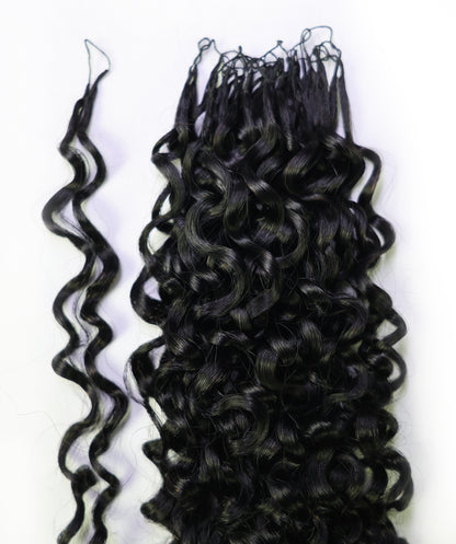 LUXLUXE Burmese Bohemian Real Human Crochet Curly Hair Extensions 40 Strands - Natural  & Natural Black 18 & 16 &14  Inch 50g Knotless Pre Separated Feather Line Lightweight Texture Curls Hairpiece for Women