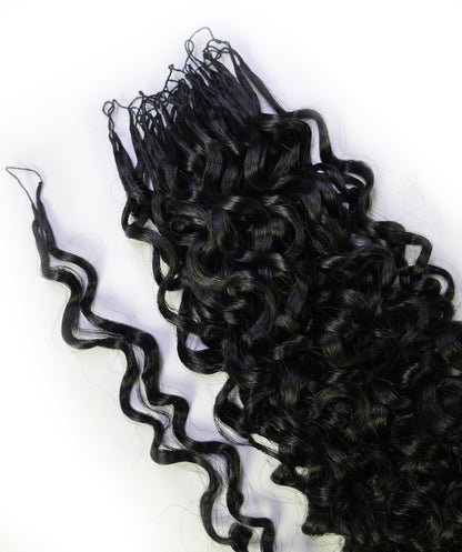 LUXLUXE Burmese Bohemian Real Human Crochet Curly Hair Extensions 40 Strands - Natural  & Natural Black 18 & 16 &14  Inch 50g Knotless Pre Separated Feather Line Lightweight Texture Curls Hairpiece for Women