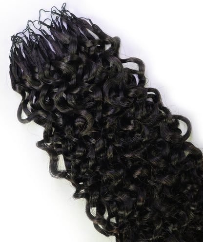 LUXLUXE Burmese Bohemian Real Human Crochet Curly Hair Extensions 40 Strands - Natural  & Natural Black 18 & 16 &14  Inch 50g Knotless Pre Separated Feather Line Lightweight Texture Curls Hairpiece for Women