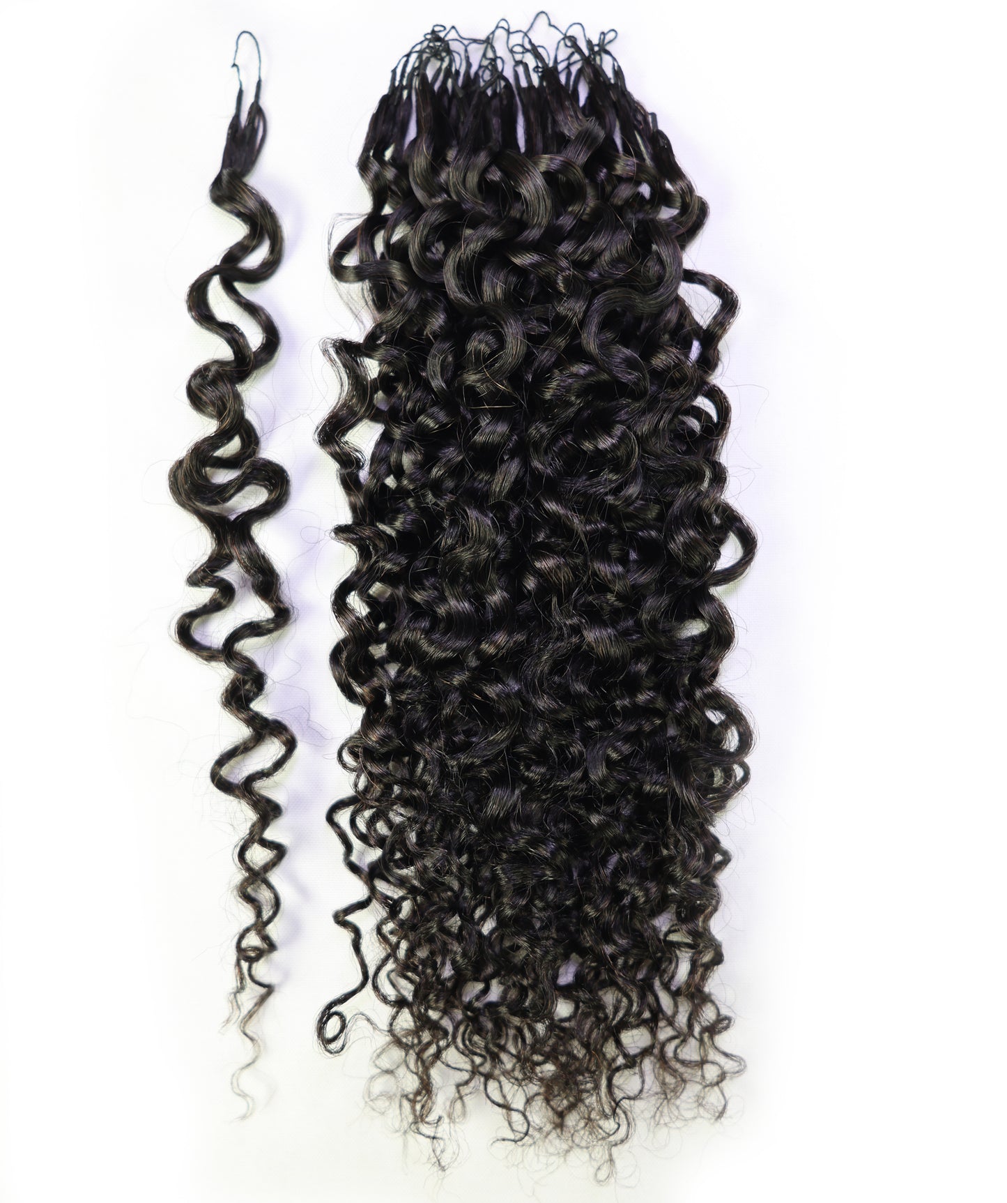 LUXLUXE Burmese Bohemian Real Human Crochet Curly Hair Extensions 40 Strands - Natural  & Natural Black 18 & 16 &14  Inch 50g Knotless Pre Separated Feather Line Lightweight Texture Curls Hairpiece for Women