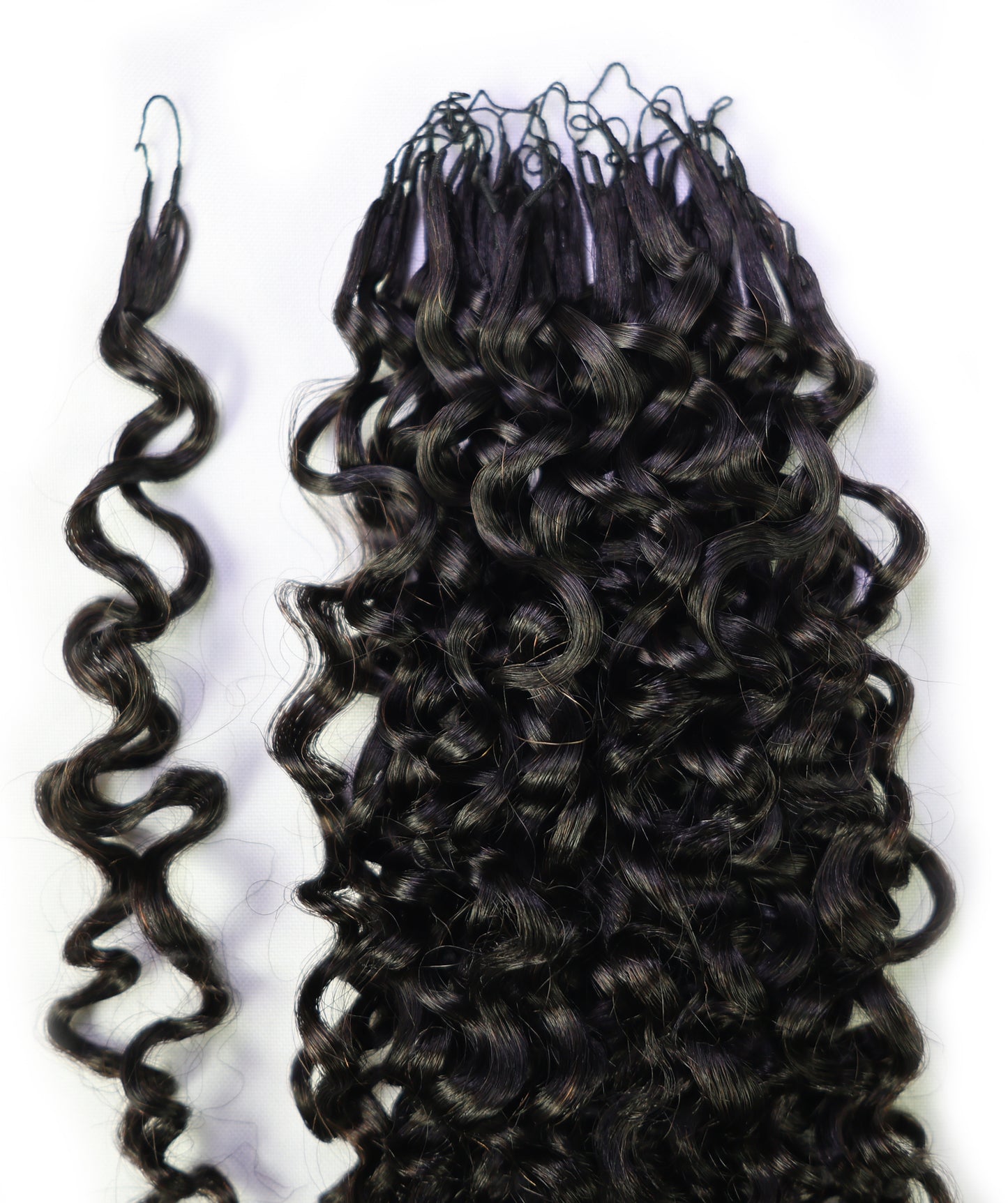 LUXLUXE Burmese Bohemian Real Human Crochet Curly Hair Extensions 40 Strands - Natural  & Natural Black 18 & 16 &14  Inch 50g Knotless Pre Separated Feather Line Lightweight Texture Curls Hairpiece for Women