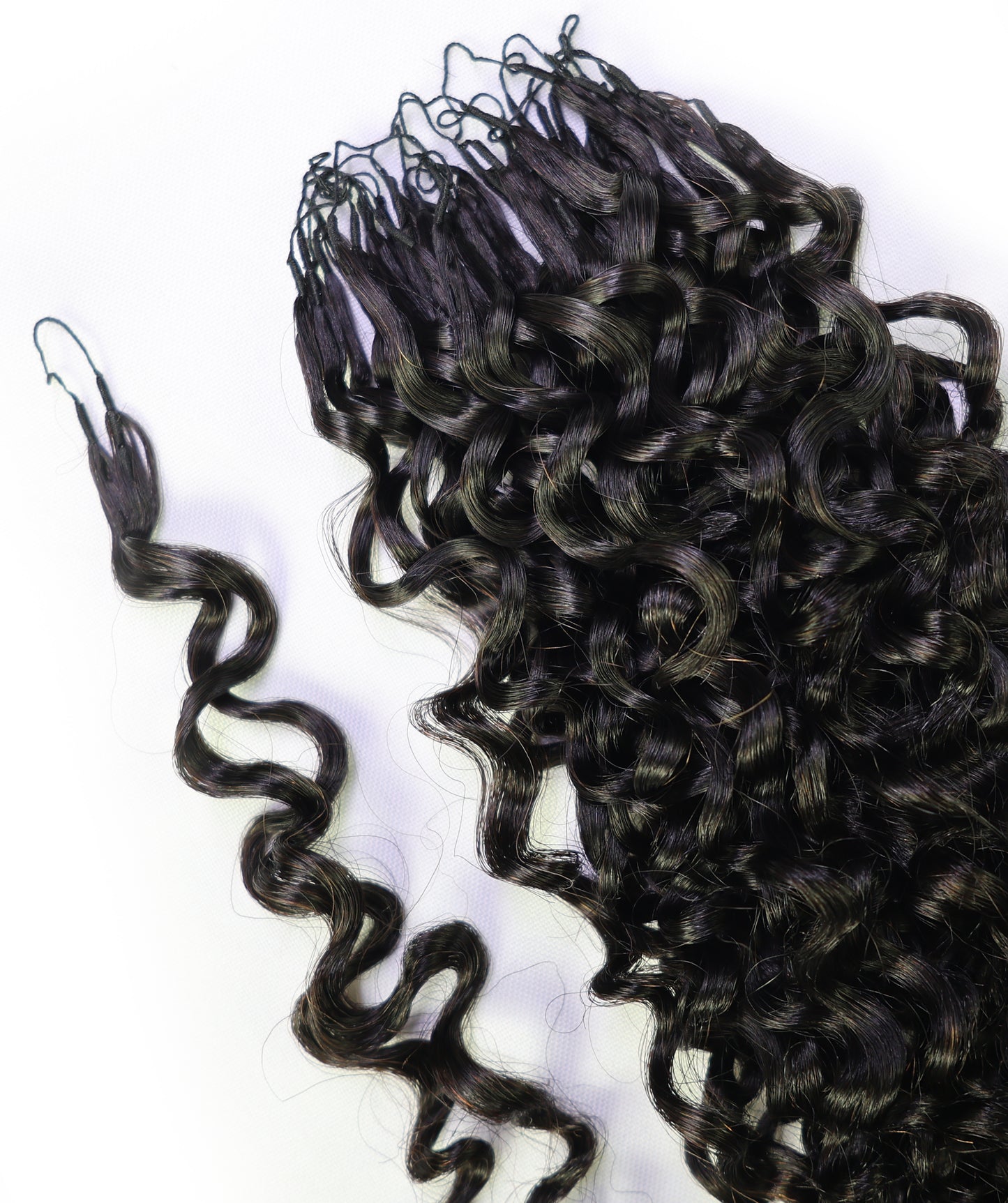 LUXLUXE Burmese Bohemian Real Human Crochet Curly Hair Extensions 40 Strands - Natural  & Natural Black 18 & 16 &14  Inch 50g Knotless Pre Separated Feather Line Lightweight Texture Curls Hairpiece for Women