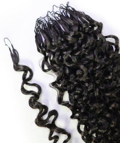 LUXLUXE Burmese Bohemian Real Human Crochet Curly Hair Extensions 40 Strands - Natural  & Natural Black 18 & 16 &14  Inch 50g Knotless Pre Separated Feather Line Lightweight Texture Curls Hairpiece for Women