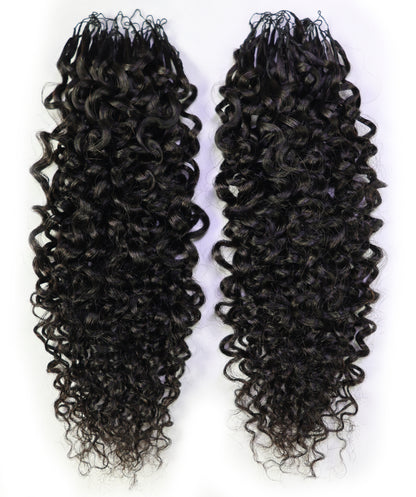 LUXLUXE Burmese Bohemian Real Human Crochet Curly Hair Extensions 40 Strands - Natural  & Natural Black 18 & 16 &14  Inch 50g Knotless Pre Separated Feather Line Lightweight Texture Curls Hairpiece for Women
