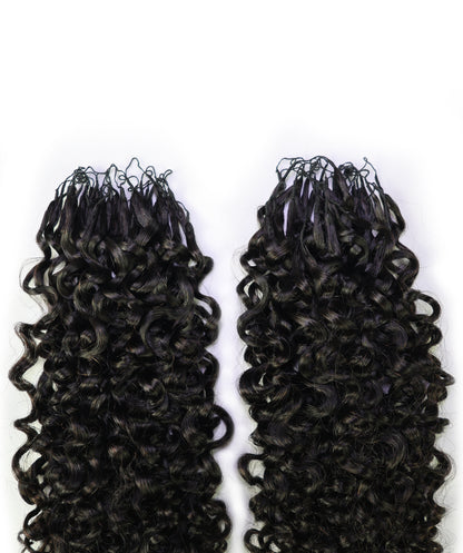 LUXLUXE Burmese Bohemian Real Human Crochet Curly Hair Extensions 40 Strands - Natural  & Natural Black 18 & 16 &14  Inch 50g Knotless Pre Separated Feather Line Lightweight Texture Curls Hairpiece for Women