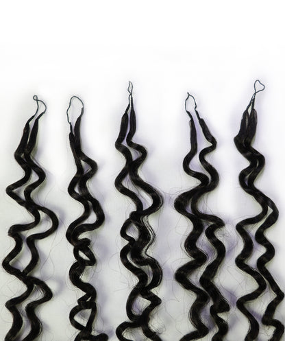LUXLUXE Burmese Bohemian Real Human Crochet Curly Hair Extensions 40 Strands - Natural  & Natural Black 18 & 16 &14  Inch 50g Knotless Pre Separated Feather Line Lightweight Texture Curls Hairpiece for Women