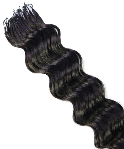 LUXLUXE Loose Deep Real Human Crochet Hair Extensions 40 Strands - Natural & Natural Black 18 & 16 & 14 Inch 50g Knotless Pre Separated Feather Line Lightweight Texture Wavy Hairpiece for Women