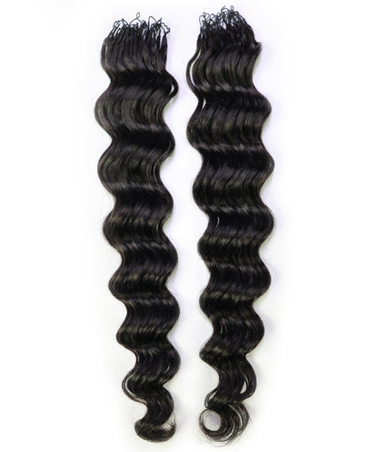 LUXLUXE Loose Deep Real Human Crochet Hair Extensions 40 Strands - Natural & Natural Black 18 & 16 & 14 Inch 50g Knotless Pre Separated Feather Line Lightweight Texture Wavy Hairpiece for Women