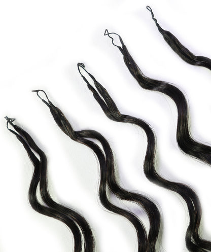 LUXLUXE Loose Deep Real Human Crochet Hair Extensions 40 Strands - Natural & Natural Black 18 & 16 & 14 Inch 50g Knotless Pre Separated Feather Line Lightweight Texture Wavy Hairpiece for Women