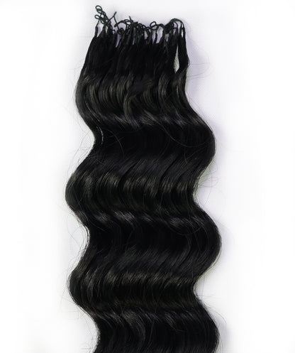 LUXLUXE Loose Deep Real Human Crochet Hair Extensions 40 Strands - Natural & Natural Black 18 & 16 & 14 Inch 50g Knotless Pre Separated Feather Line Lightweight Texture Wavy Hairpiece for Women