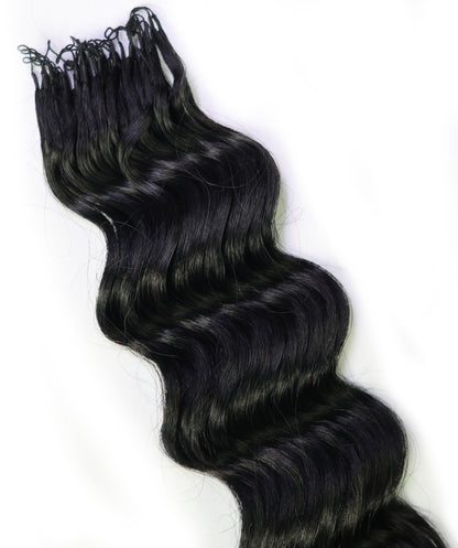 LUXLUXE Loose Deep Real Human Crochet Hair Extensions 40 Strands - Natural & Natural Black 18 & 16 & 14 Inch 50g Knotless Pre Separated Feather Line Lightweight Texture Wavy Hairpiece for Women