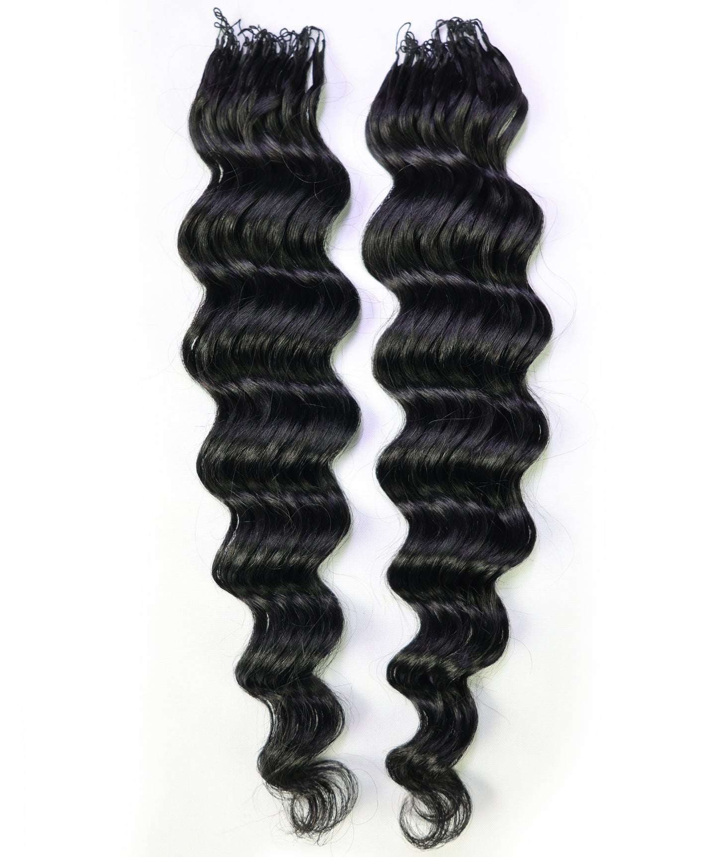 LUXLUXE Loose Deep Real Human Crochet Hair Extensions 40 Strands - Natural & Natural Black 18 & 16 & 14 Inch 50g Knotless Pre Separated Feather Line Lightweight Texture Wavy Hairpiece for Women